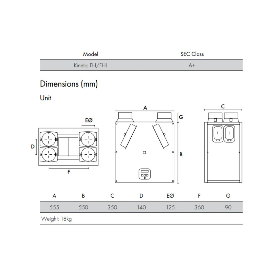 Vent-Axia - Lo-Carbon Sentinel Kinetic FH - Left Hand Technical Specification