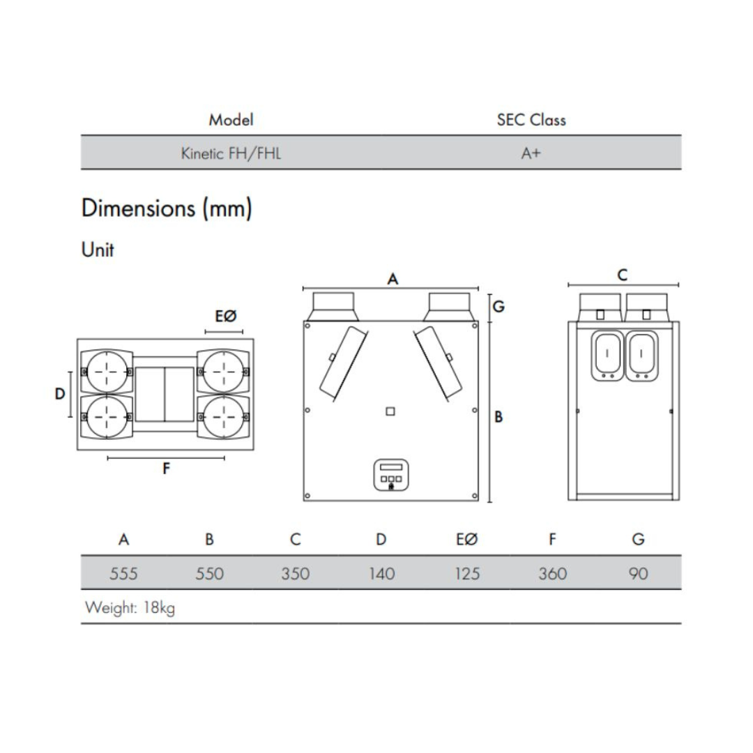Vent-Axia - Lo-Carbon Sentinel Kinetic FH - Right Hand Technical Specification