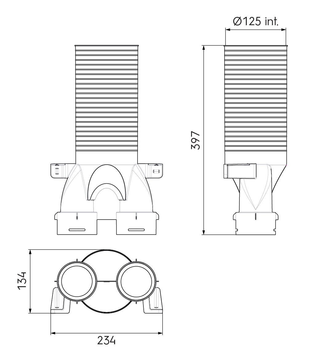 Air Excellent 2x AE34C Valve Adaptor 125mm 180°