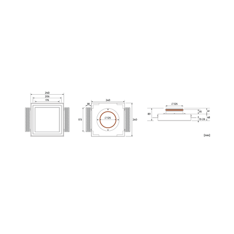 Ergovent Kvadro 125mm Technical Drawing
