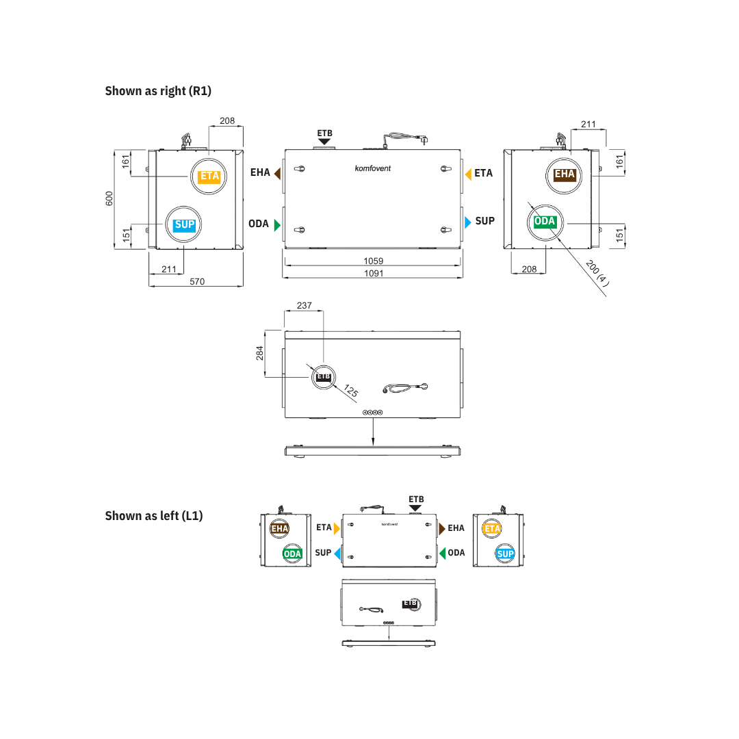 Domekt R 600 H C6M MVHR System Size