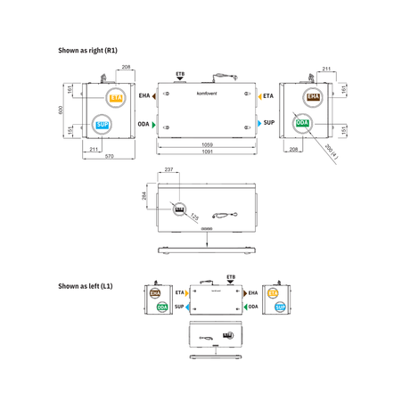 Domekt R 600 H C6M MVHR System Size
