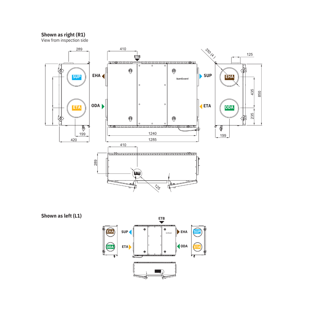 Domekt R 700 F C6M MVHR System Size