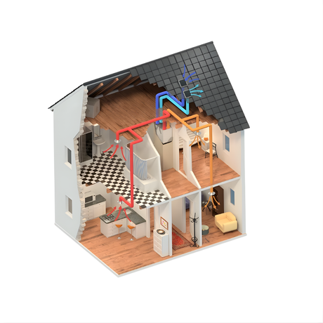 MRXBOXAB-ECO3B Wall Mounted MVHR Isometric Cutaway Illustration