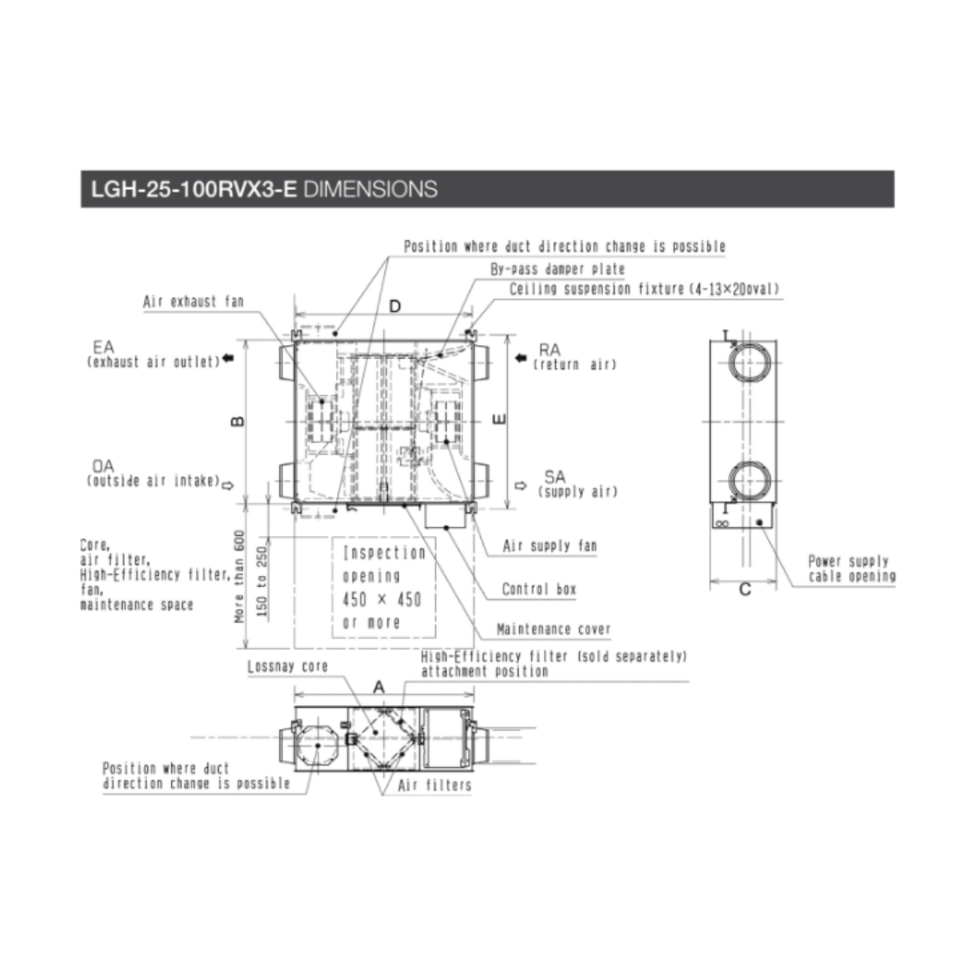 Mitsubishi Lossnay LGH-25RVX3-E Dimension