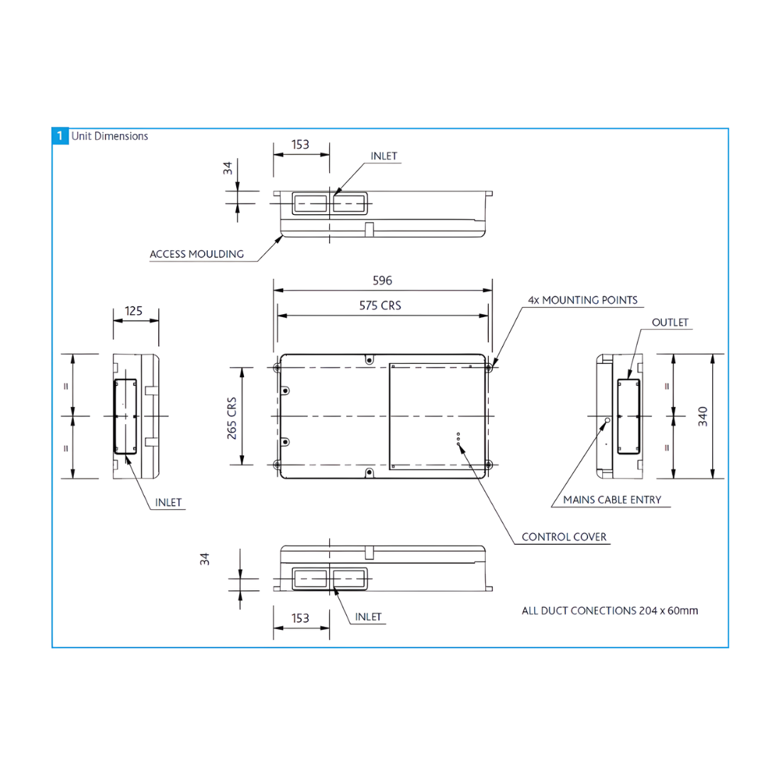 Nuaire MEV-ECO-H Central Extract System Unit Dimension