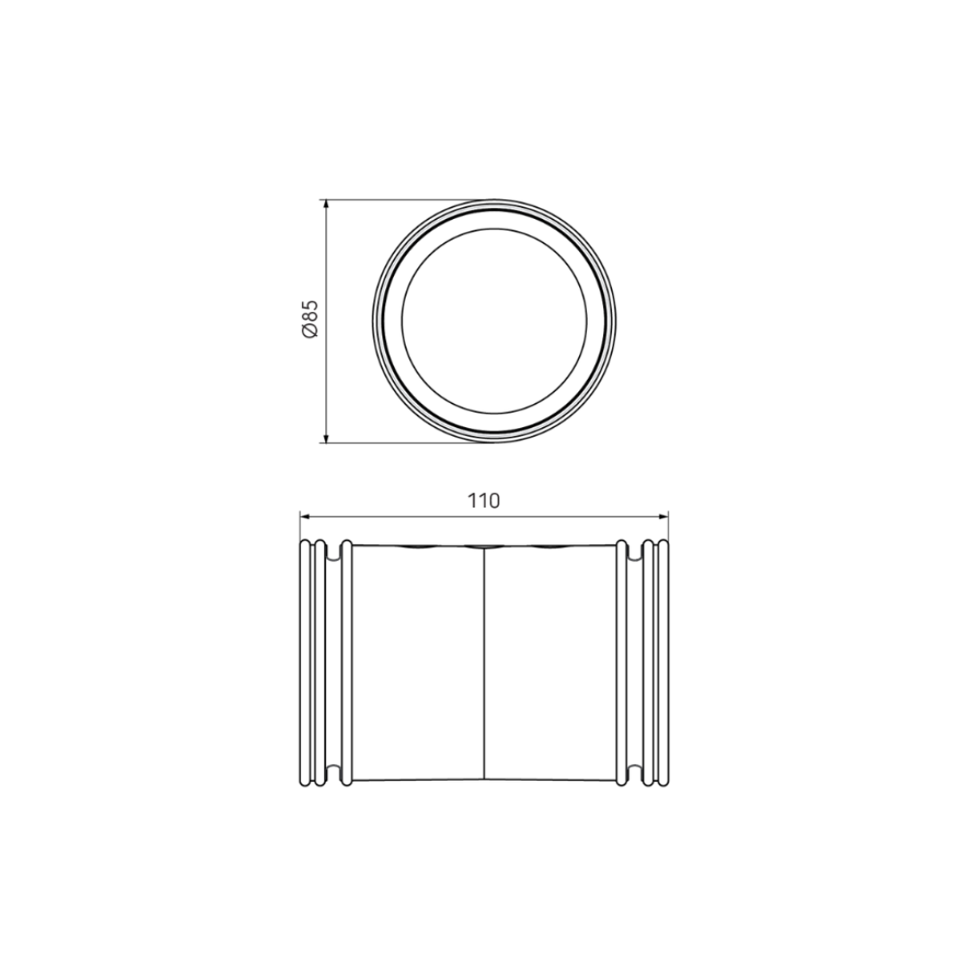 Ubbink 75mm - Connector Dimensions